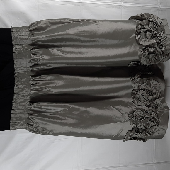 MAX and CLEO Black/ GRAY STRAPPY RUFFLED HEM TAFFETA COCTAIL  DRESS SZ 14 - Picture 3 of 10